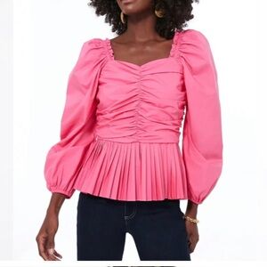 Hot Pink Tuckernuck Hyacinth House Pleated Mina Blouse Sz S